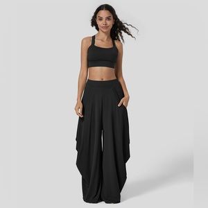 Halara Mid Rise Multiple Pockets Draped Wide Leg Casual Mopping Pants